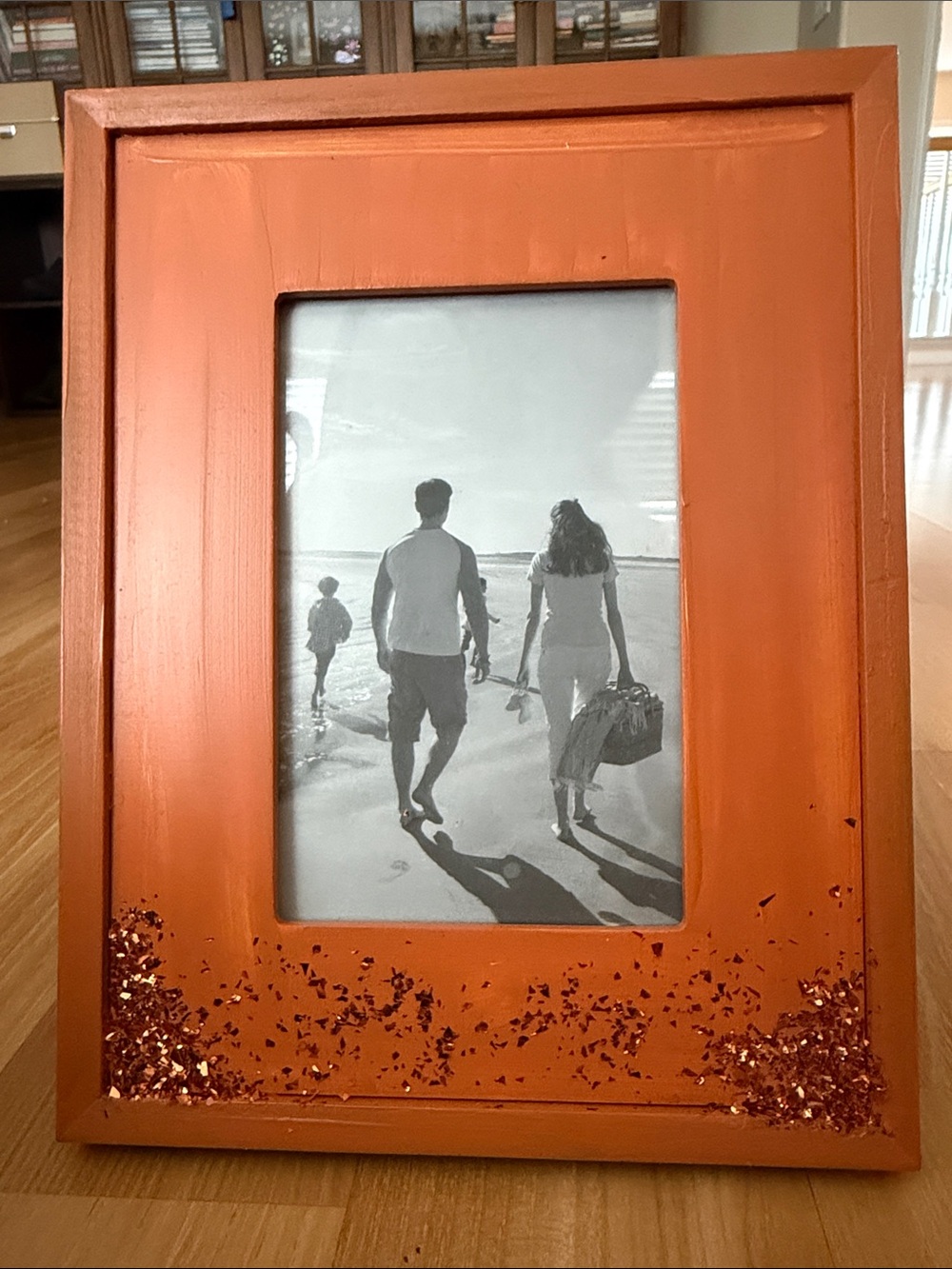 Orange Decorative Photo Frame with Sequin Accent